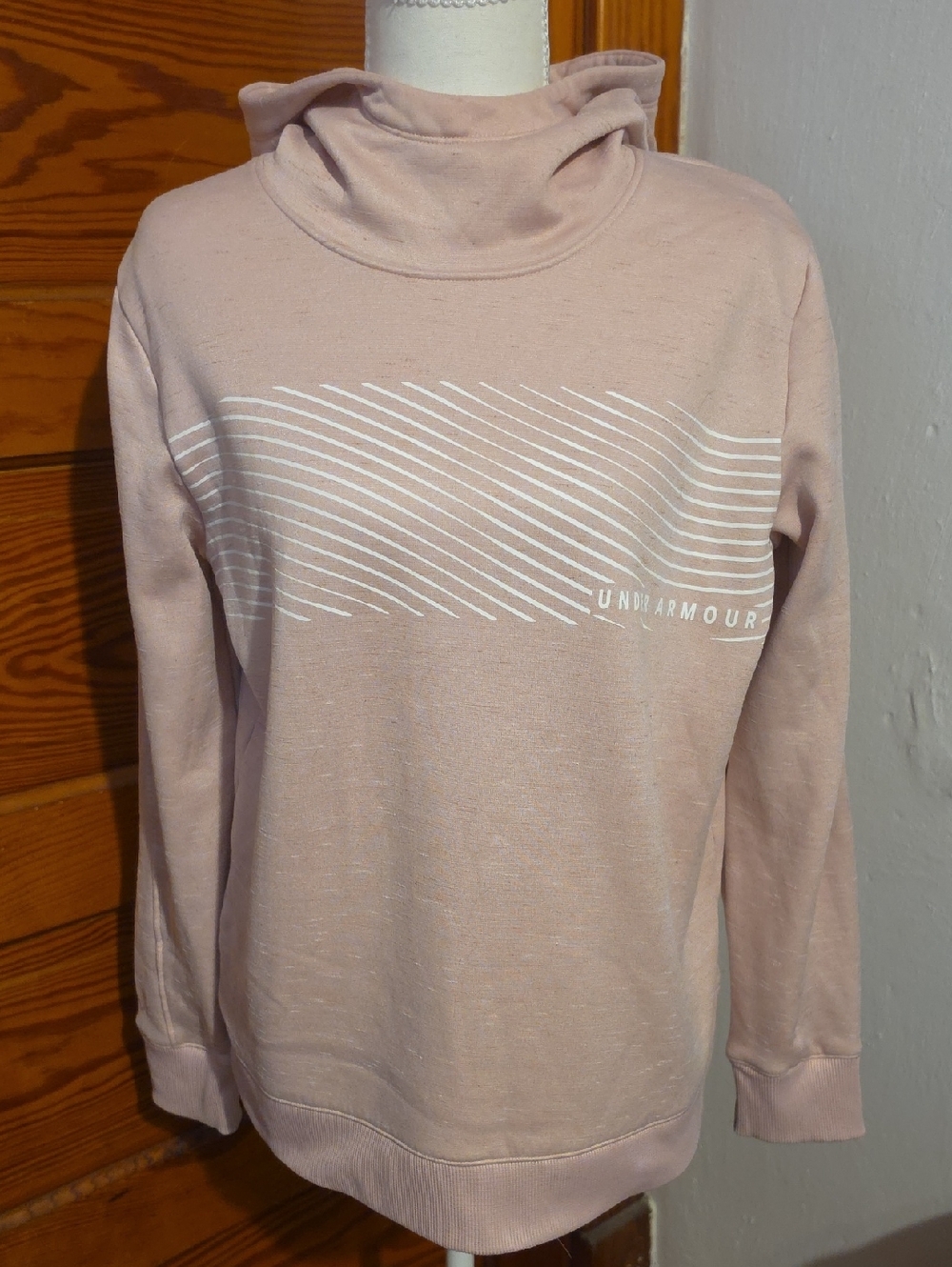 Under Armour Light Pink Hooded Pullover with White Diagonal Graphic